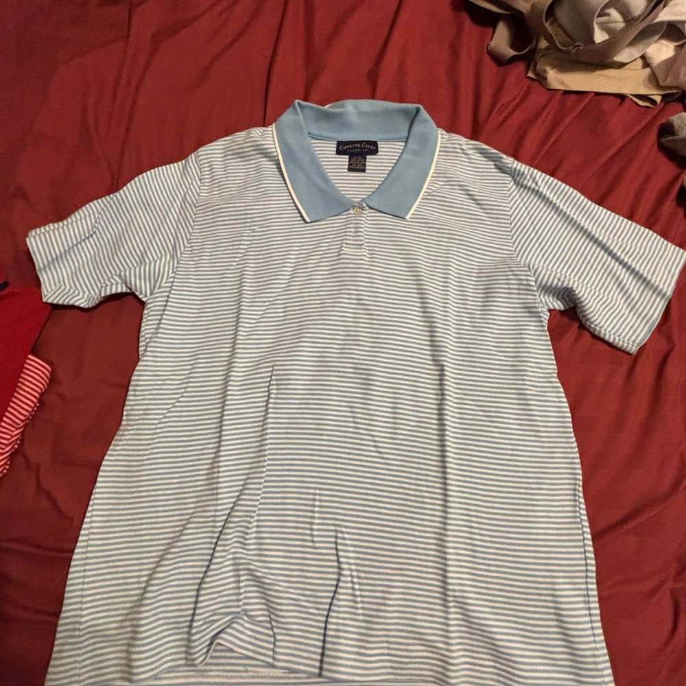 Charter Club Light Blue and White Striped Polo